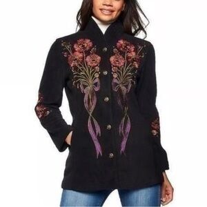 Bob Mackie Black Jacket with Floral Embroidery